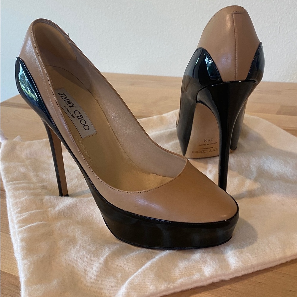 Jimmy Choo Beige and Black Platform Heels